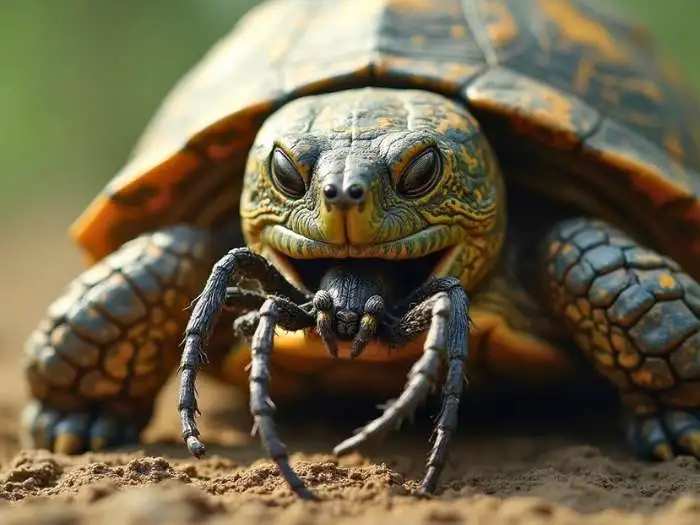 tortuga comiendo araña